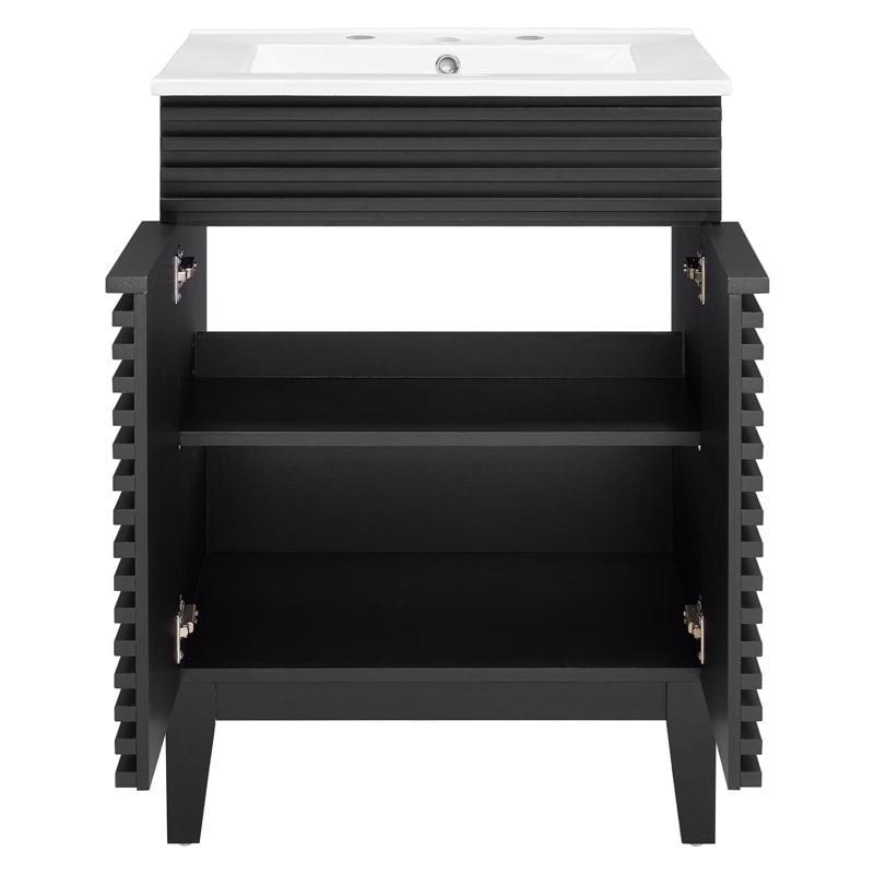 Pemberly Row Contemporary Wood Bathroom Vanity in Black and White