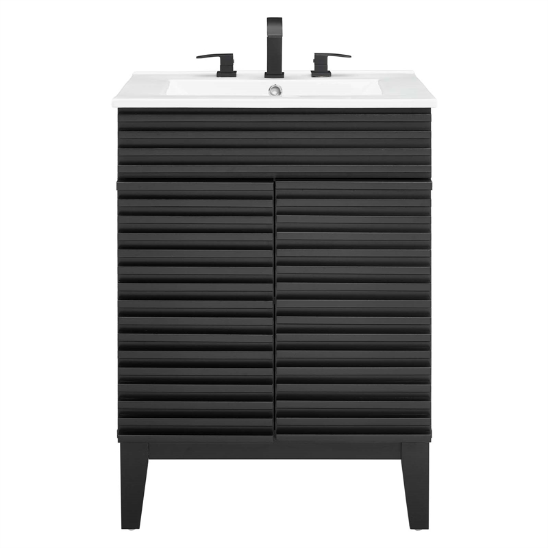 Pemberly Row Contemporary Wood Bathroom Vanity in Black and White