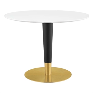 Pemberly Row 39.5&quot Round Modern Wood Dining Table in White & Gold