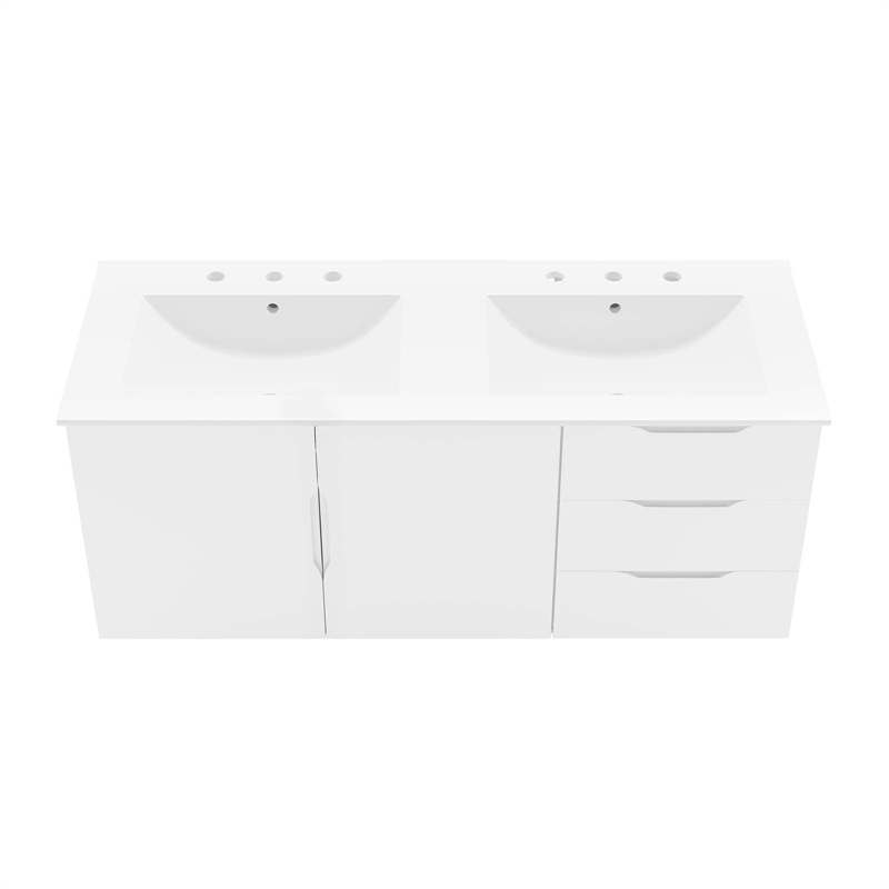 Pemberly Row Modern Wood/Ceramic Double Sink Bathroom Vanity in White