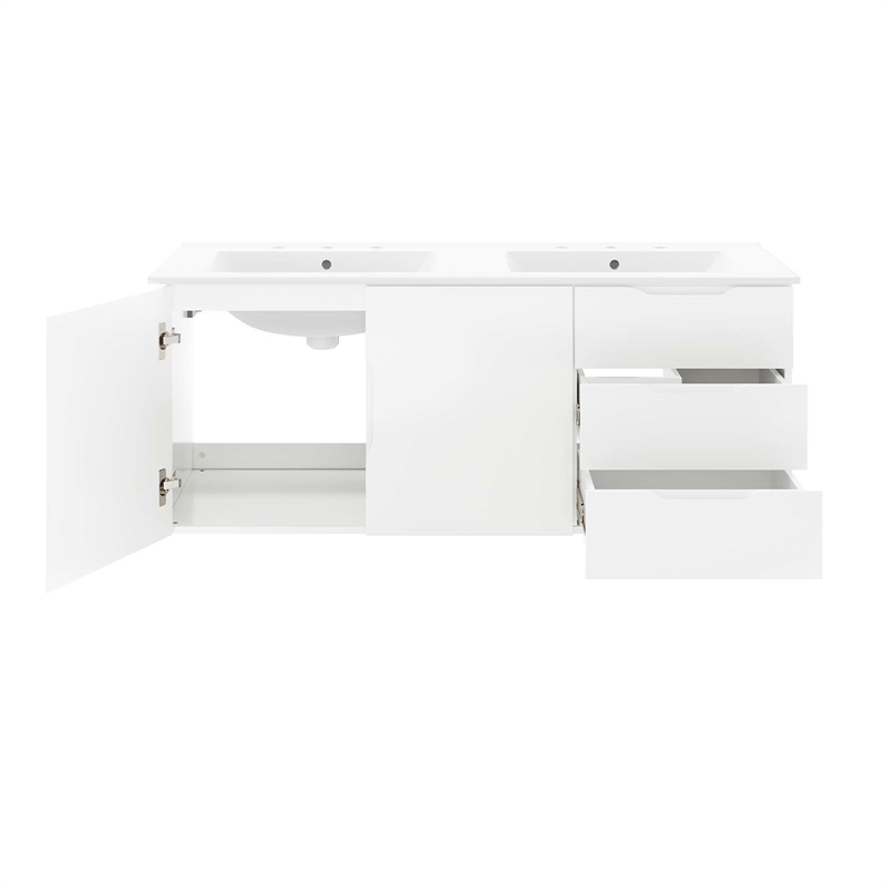 Pemberly Row Modern Wood/Ceramic Double Sink Bathroom Vanity in White
