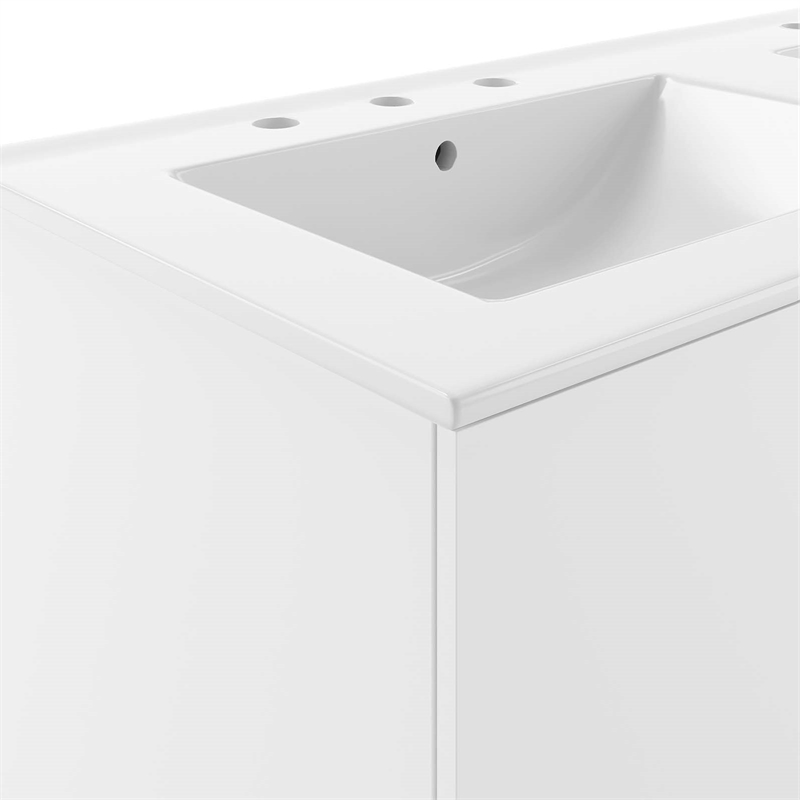 Pemberly Row Modern Wood/Ceramic Double Sink Bathroom Vanity in White