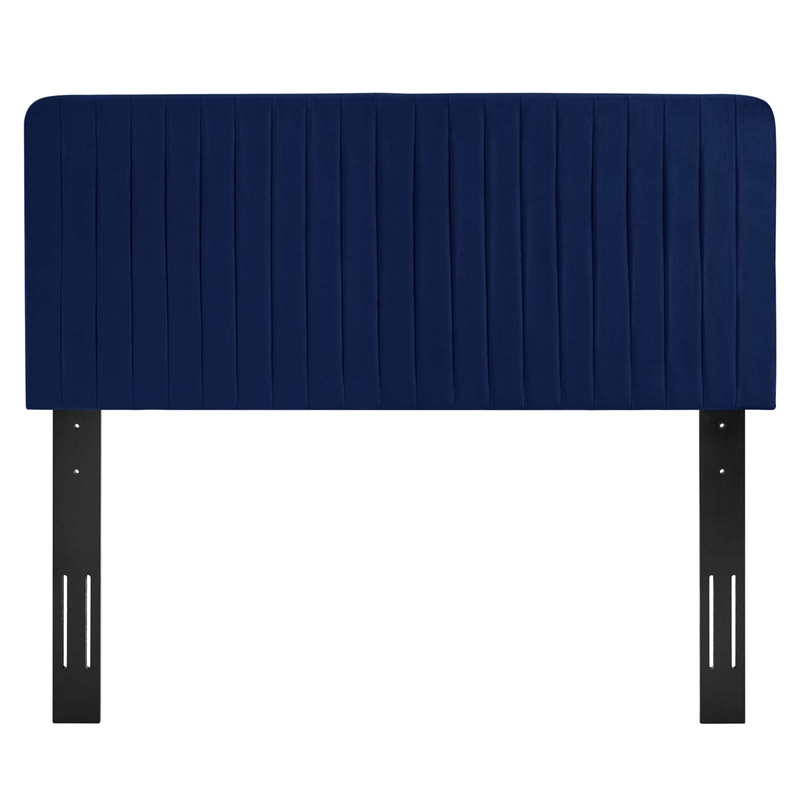 Pemberly Row Channel Tufted Performance Velvet Full/Queen Headboard in Navy