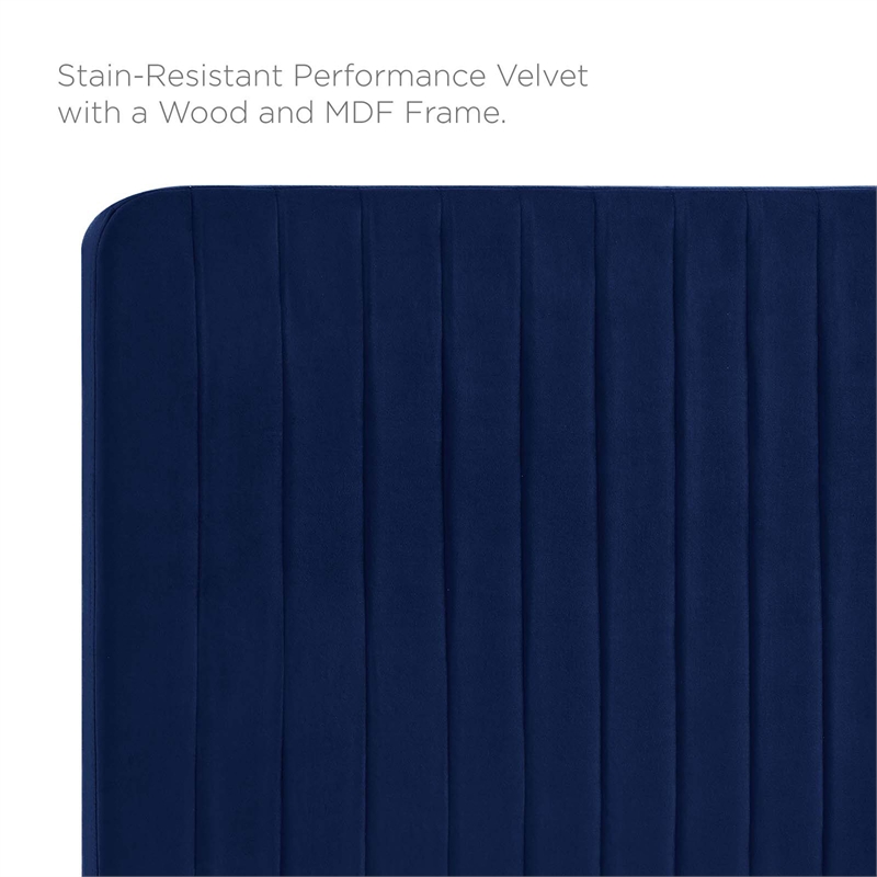 Pemberly Row Channel Tufted Performance Velvet Full/Queen Headboard in Navy