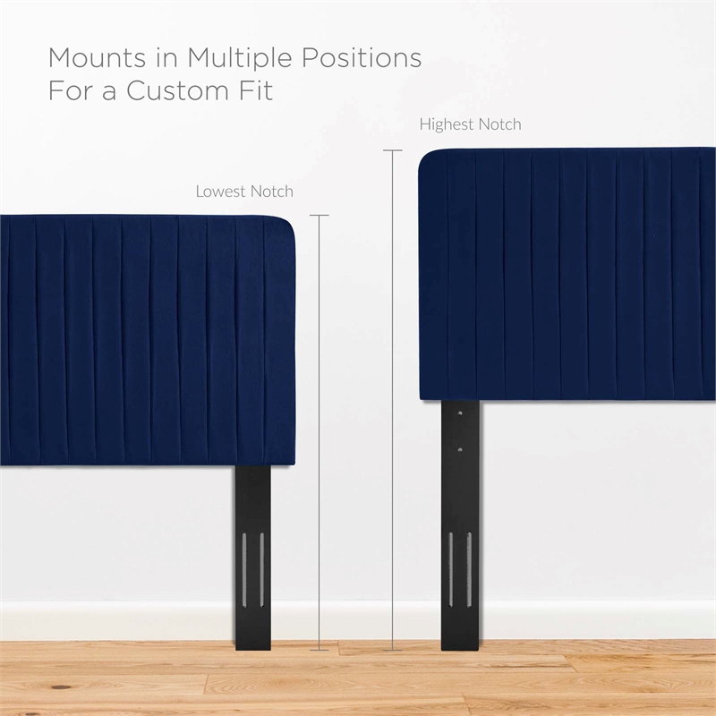 Pemberly Row Channel Tufted Performance Velvet Full/Queen Headboard in Navy