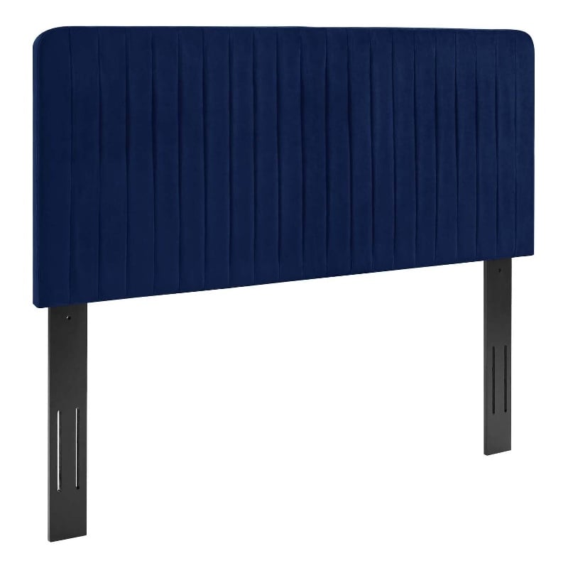 Pemberly Row Channel Tufted Performance Velvet Full/Queen Headboard in Navy