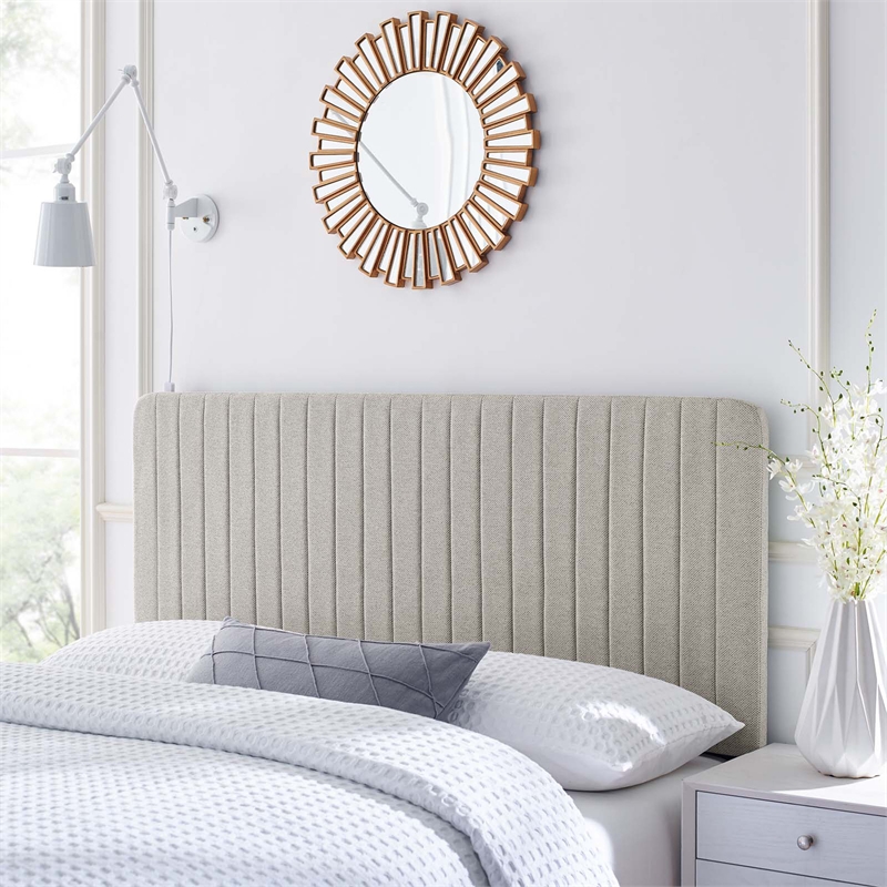 Pemberly Row Channel Tufted Fabric King/California King Headboard in Oatmeal