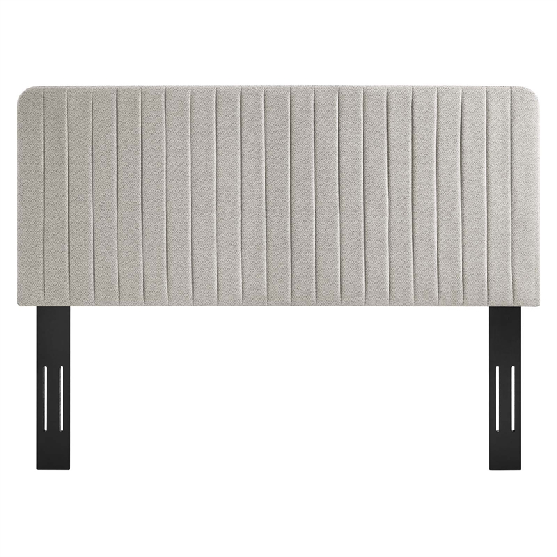 Pemberly Row Channel Tufted Fabric King/California King Headboard in Oatmeal