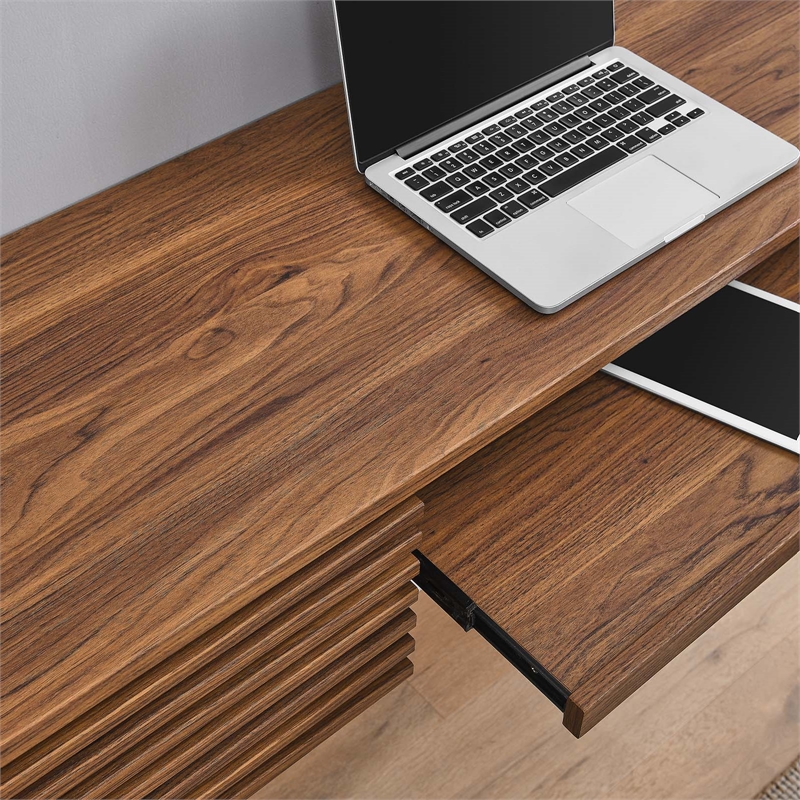Pemberly Row Wall Mount Particleboard and Wood Office Desk in Walnut