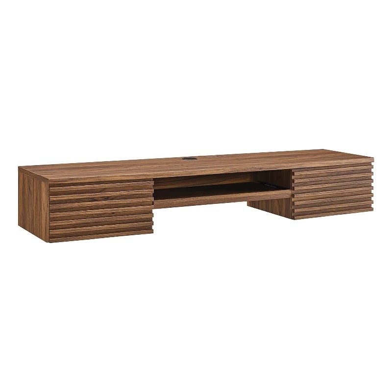 Pemberly Row Wall Mount Particleboard and Wood Office Desk in Walnut