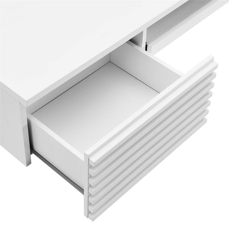 Pemberly Row Wall Mount Particleboard and Wood Office Desk in White