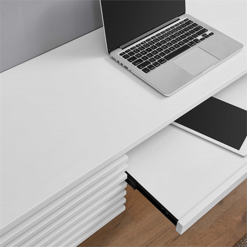 Pemberly Row Wall Mount Particleboard and Wood Office Desk in White