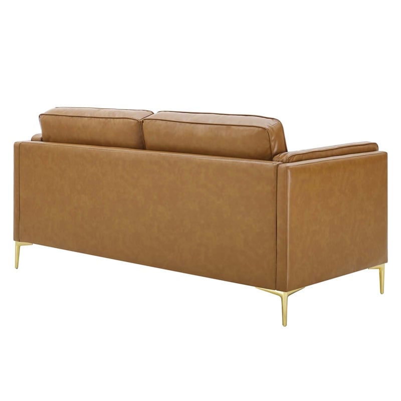 Pemberly Row Modern Faux Leather Sofa Upholstered in Tan & Gold