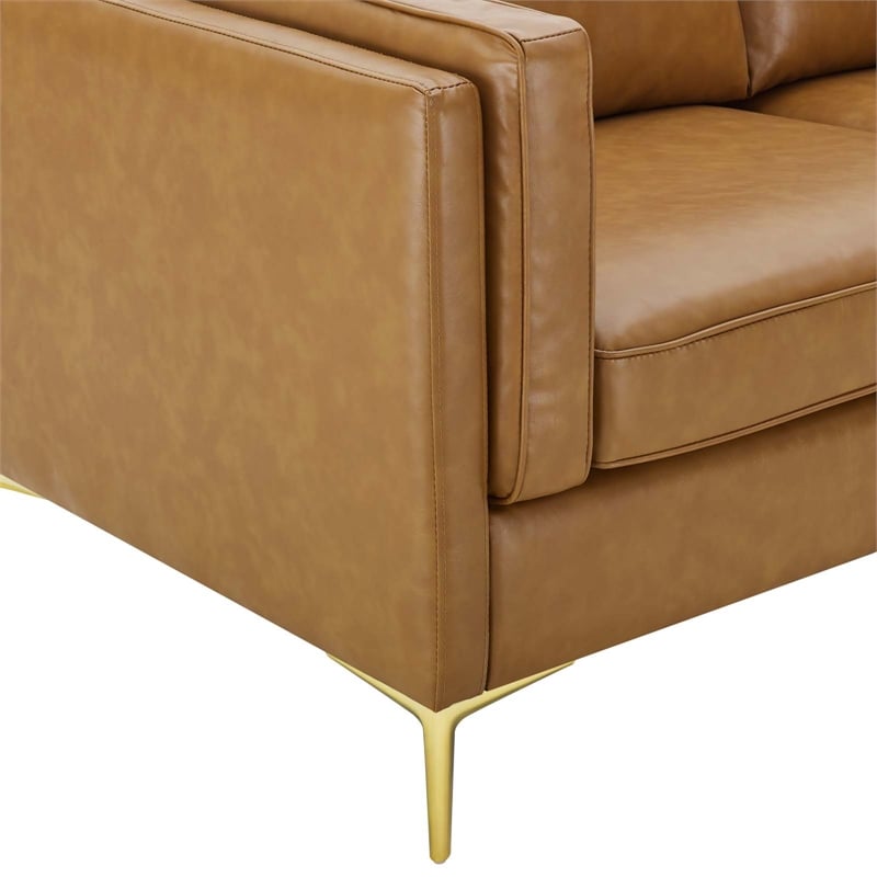 Pemberly Row Modern Faux Leather Sofa Upholstered in Tan & Gold