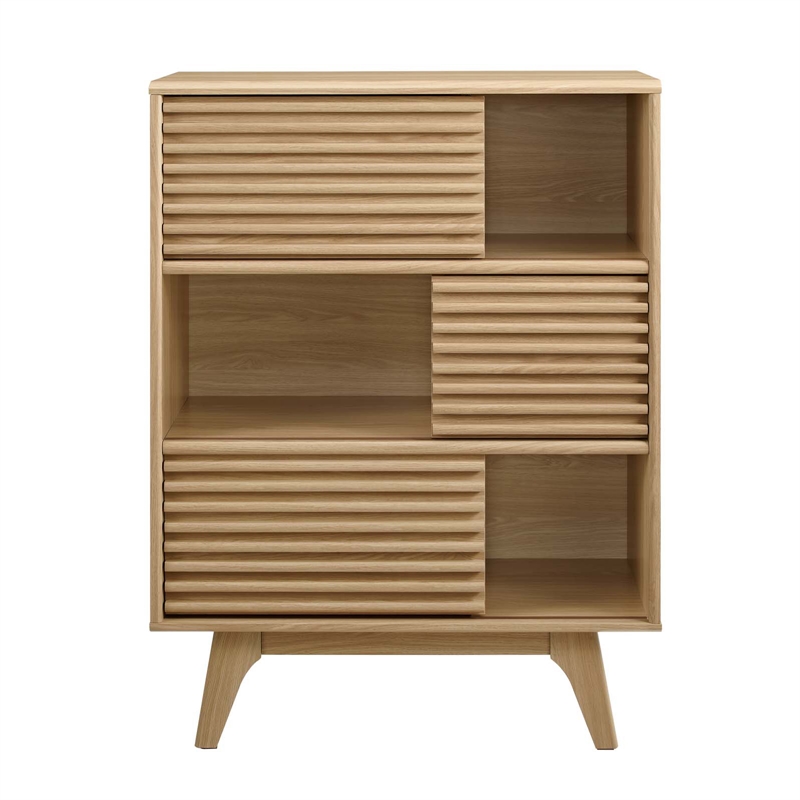 Pemberly Row Modern Wood Three-Tier Display Storage Cabinet Stand in Oak