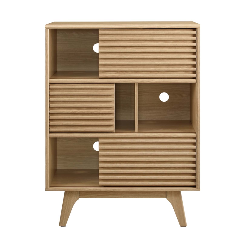 Pemberly Row Modern Wood Three-Tier Display Storage Cabinet Stand in Oak
