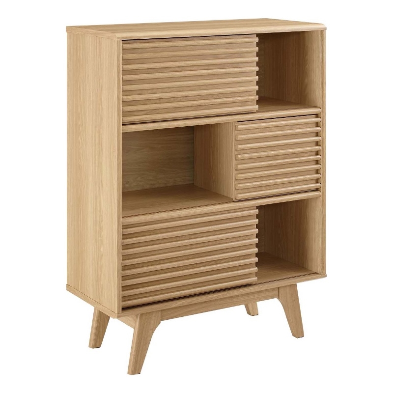 Pemberly Row Modern Wood Three-Tier Display Storage Cabinet Stand in Oak