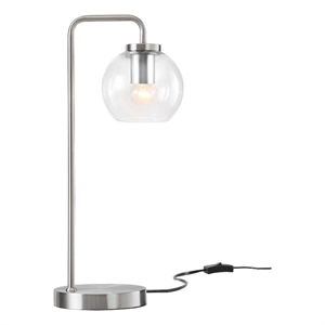 Pemberly Row 1-Light Modern Glass/Metal Table Lamp in Satin Nickel