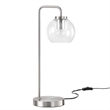 Pemberly Row 1-Light Modern Glass/Metal Table Lamp in Satin Nickel