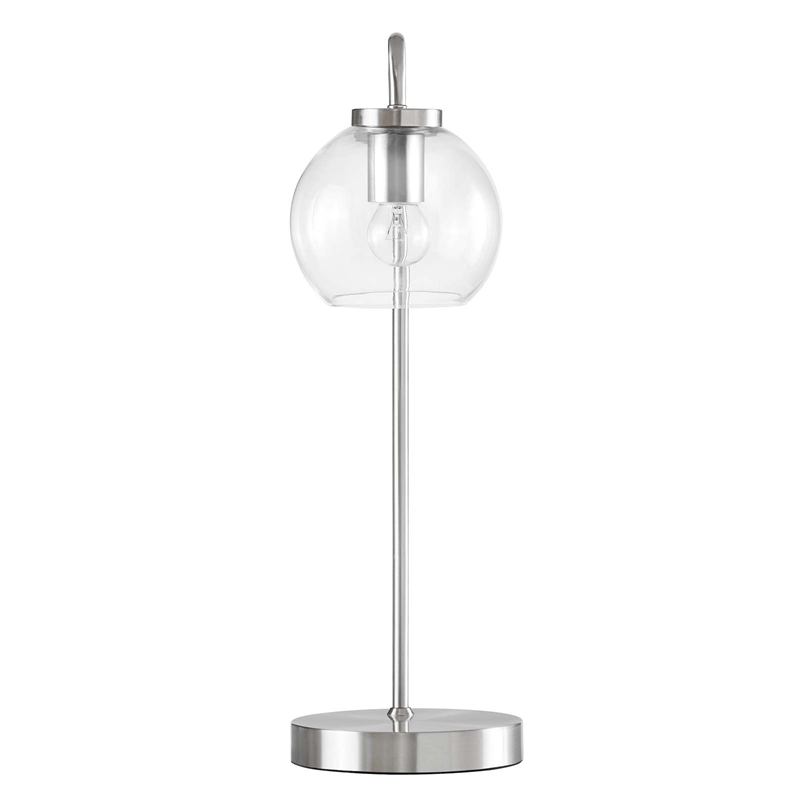 Pemberly Row 1-Light Modern Glass/Metal Table Lamp in Satin Nickel