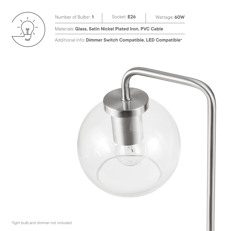 Pemberly Row 1-Light Modern Glass/Metal Table Lamp in Satin Nickel