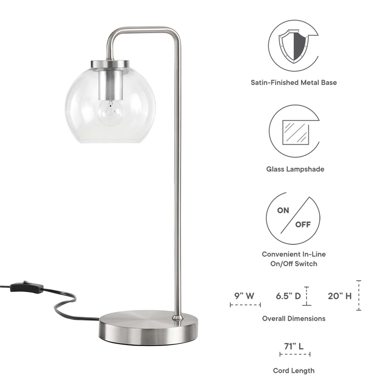 Pemberly Row 1-Light Modern Glass/Metal Table Lamp in Satin Nickel