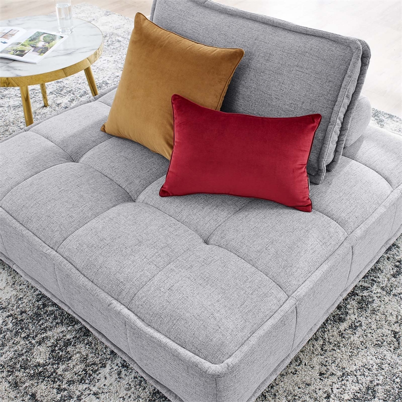 Pemberly Row Modern Tufted Fabric and Wood Armless Chair in Light Gray