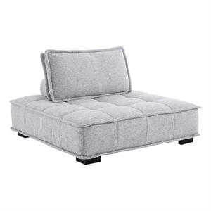 Pemberly Row Modern Tufted Fabric and Wood Armless Chair in Light Gray