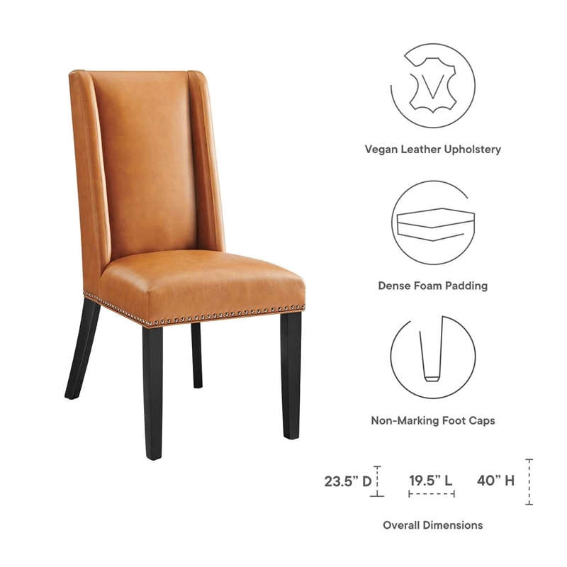 Pemberly Row Solid Wood and Vegan Leather Dining Chair in Tan