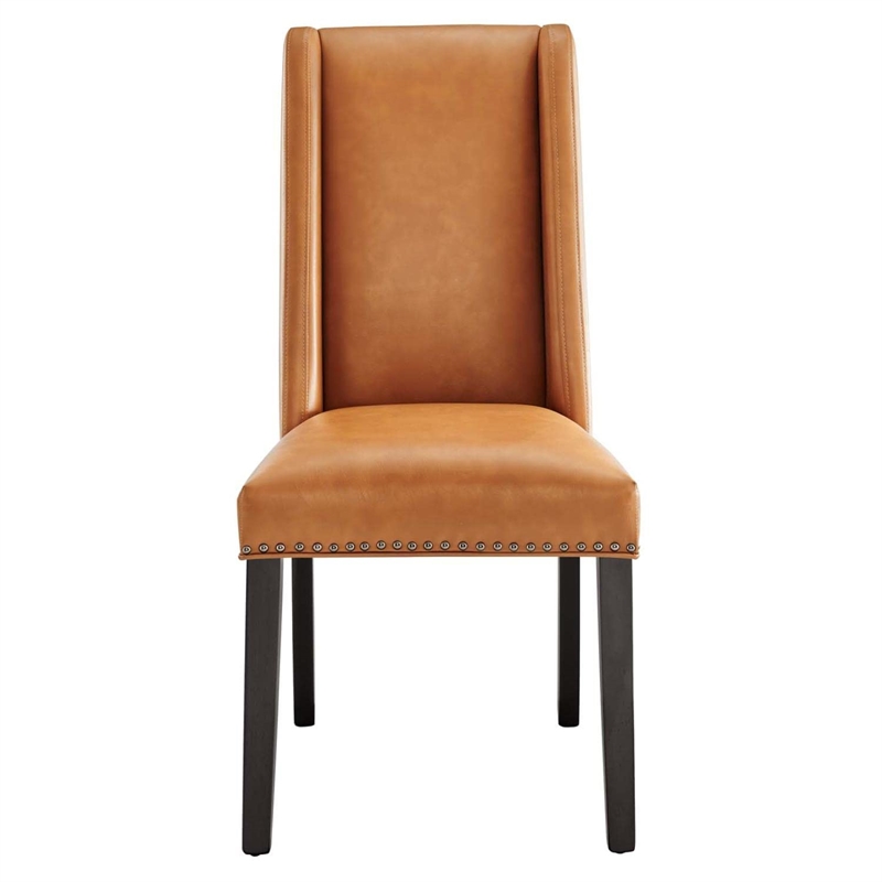 Pemberly Row Solid Wood and Vegan Leather Dining Chair in Tan