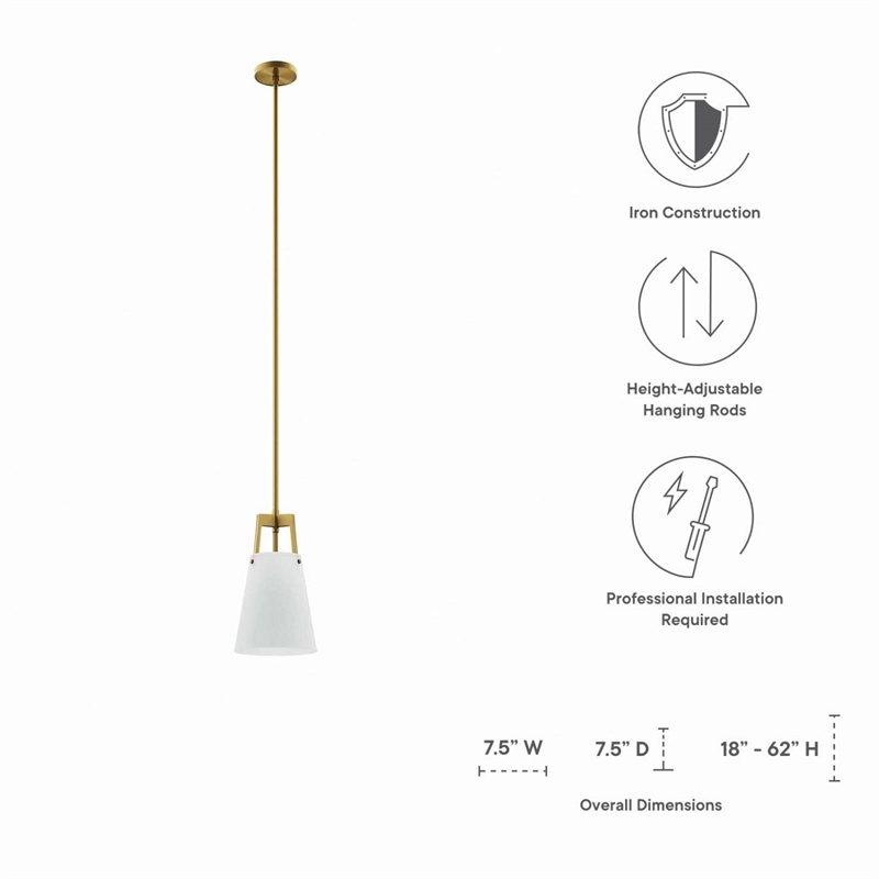 Pemberly Row Metal and Fabric Pendant Light in White and Satin Brass Finish