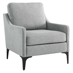 Pemberly Row Upholstered Fabric and Metal Armchair in Light Gray