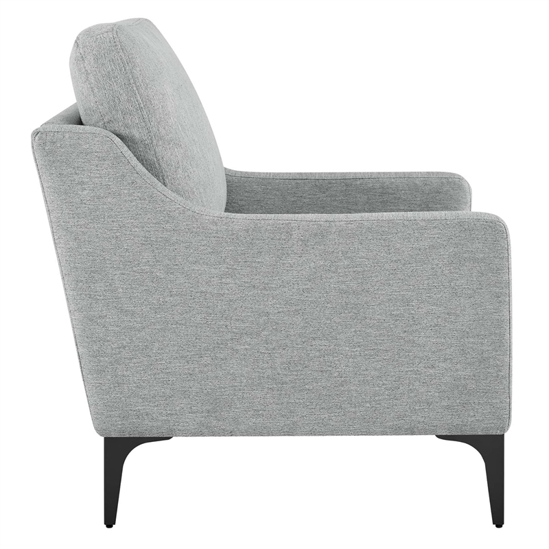 Pemberly Row Upholstered Fabric and Metal Armchair in Light Gray