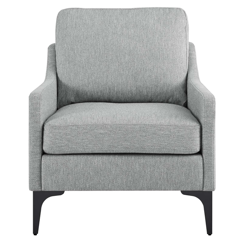 Pemberly Row Upholstered Fabric and Metal Armchair in Light Gray