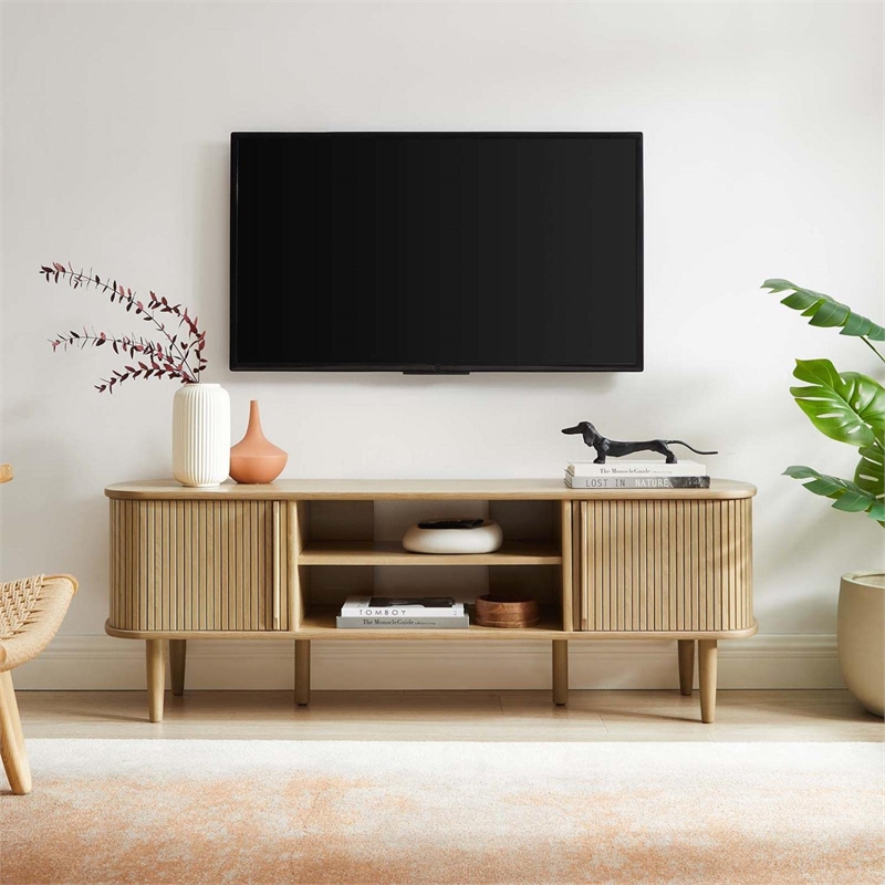 Pemberly Row Rubberwood and MDF Wood TV Stand for TVs up to 60