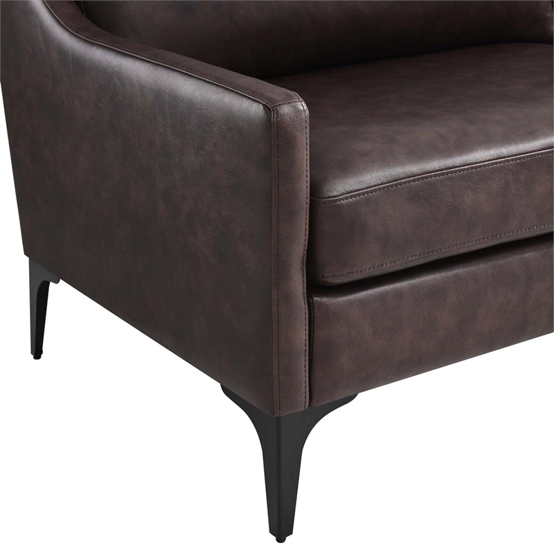 Pemberly Row Contemporary Leather and Metal Sofa in Brown Finish