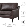 Pemberly Row Contemporary Leather and Metal Sofa in Brown Finish