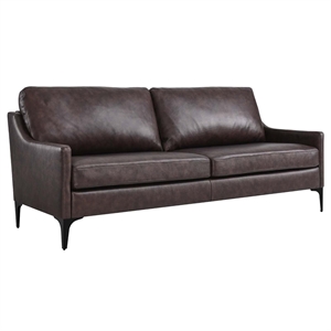 Pemberly Row Contemporary Leather and Metal Sofa in Brown Finish