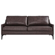 Pemberly Row Contemporary Leather and Metal Sofa in Brown Finish