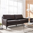 Pemberly Row Contemporary Leather and Metal Sofa in Brown Finish