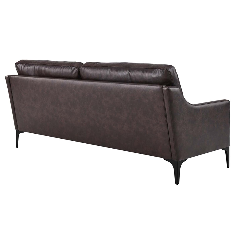Pemberly Row Contemporary Leather and Metal Sofa in Brown Finish