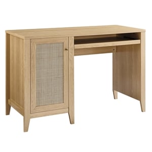Pemberly Row 47&quot Natural Rattan and MDF Wood Office Desk in Oak
