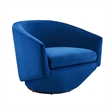 Pemberly Row Performance Velvet Fabric and Iron Swivel Chair in Navy