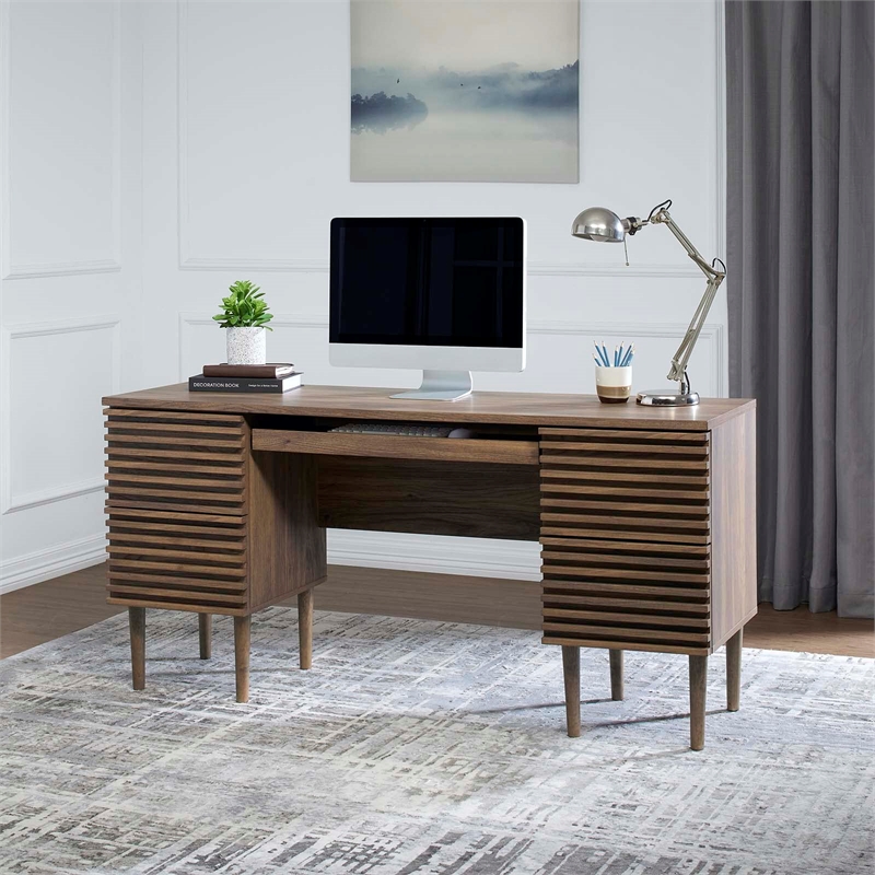 Pemberly Row Particleboard and Laminate Office Desk in Walnut