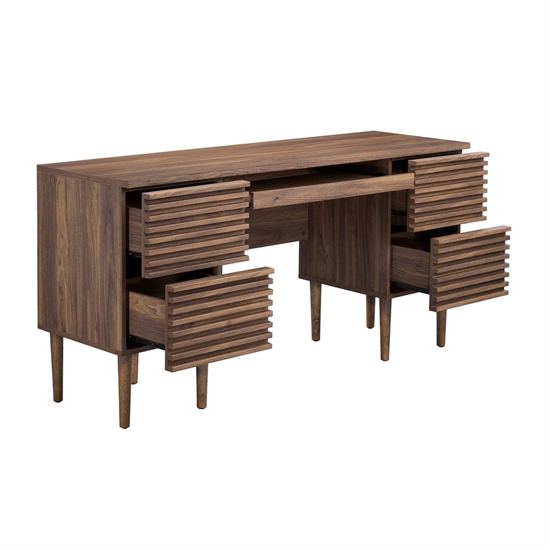 Pemberly Row Particleboard and Laminate Office Desk in Walnut