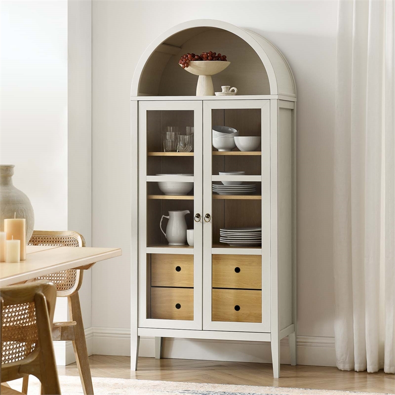 Pemberly Row Wood Tall Storage Display Cabinet in White and Oak