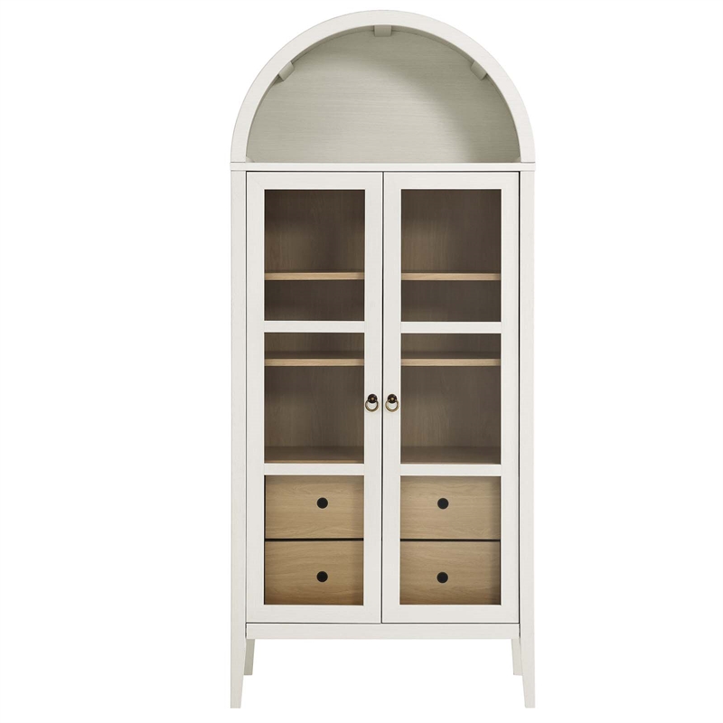 Pemberly Row Wood Tall Storage Display Cabinet in White and Oak