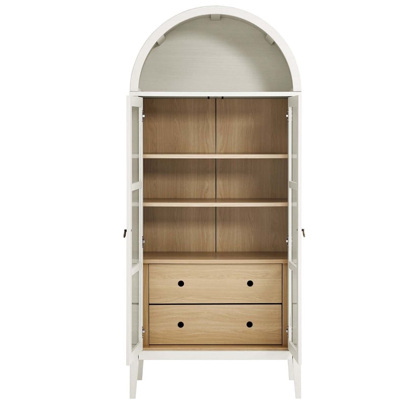 Pemberly Row Wood Tall Storage Display Cabinet in White and Oak