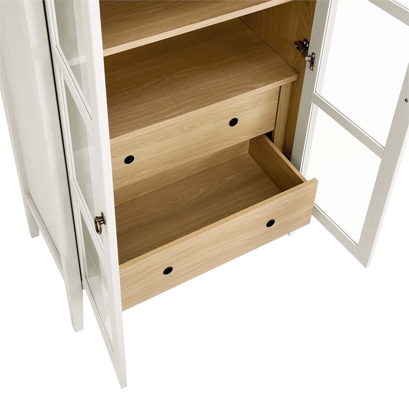 Pemberly Row Wood Tall Storage Display Cabinet in White and Oak