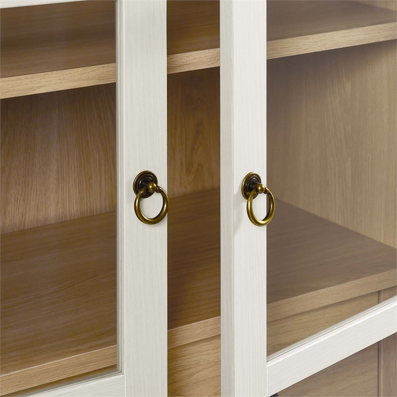 Pemberly Row Wood Tall Storage Display Cabinet in White and Oak